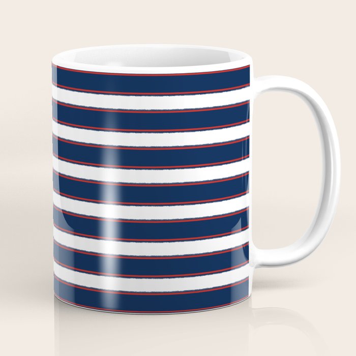 Nautical Navy Blue Red White Rough Stripes Pattern Coffee Mug Gallery Image 1