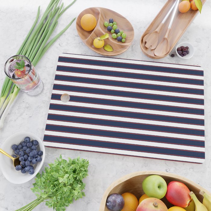 Nautical Navy Blue Red White Rough Stripes Pattern Cutting Board Gallery Image 2