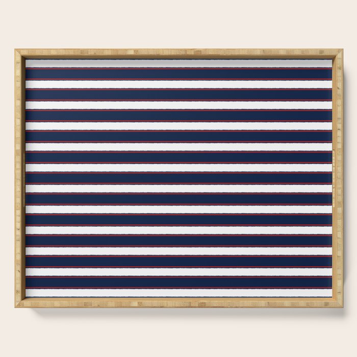 Nautical Navy Blue Red White Rough Stripes Pattern Serving Tray Gallery Image 1