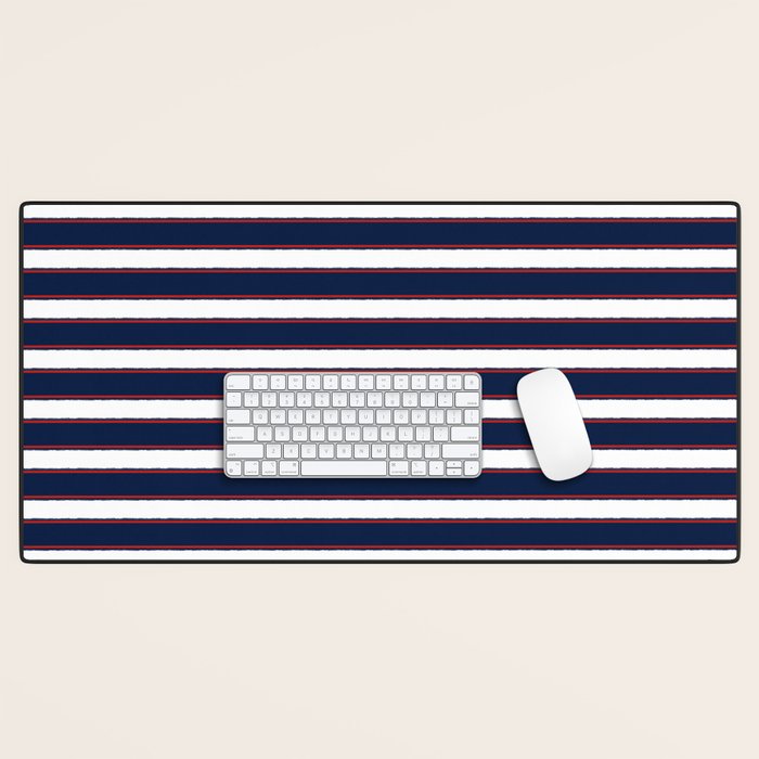 Nautical Navy Blue Red White Rough Stripes Pattern Desk Mat Gallery Image 1