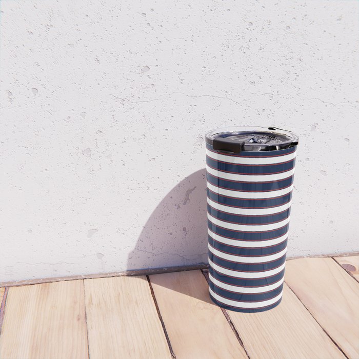 Nautical Navy Blue Red White Rough Stripes Pattern Travel Mug Gallery Image 4