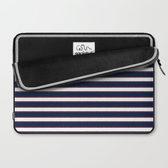 Nautical Navy Blue Red White Rough Stripes Pattern Laptop Sleeve Gallery Image 2