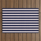Nautical Navy Blue Red White Rough Stripes Pattern Outdoor Rug Gallery Image 1
