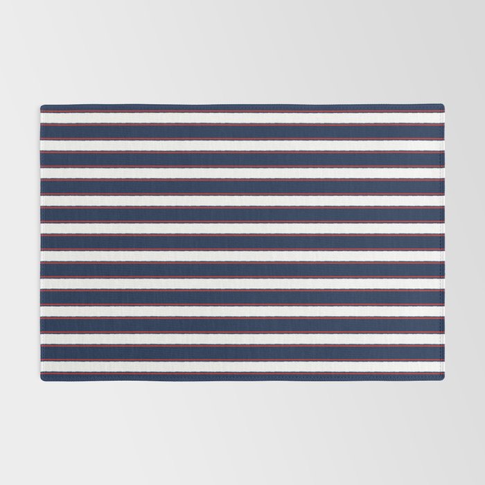 Nautical Navy Blue Red White Rough Stripes Pattern Rug Gallery Image 2