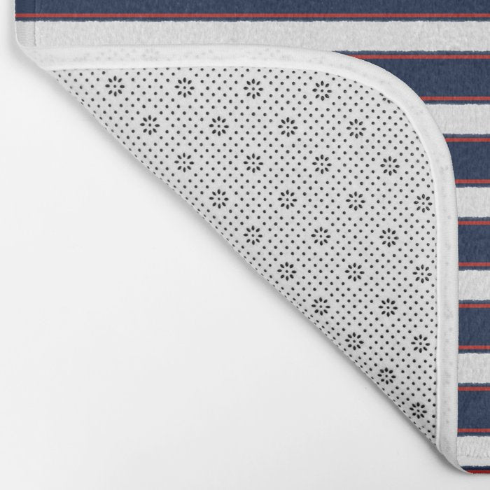 Nautical Navy Blue Red White Rough Stripes Pattern Bath Mat Gallery Image 2