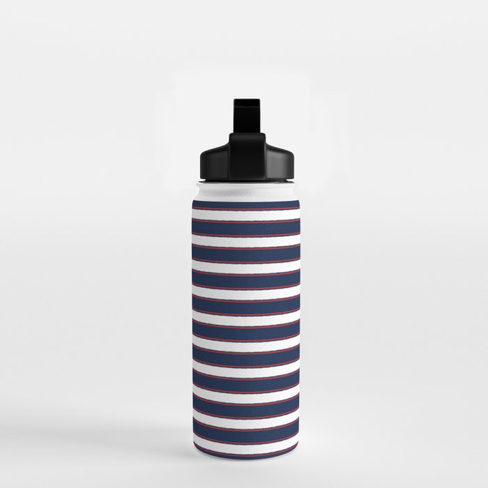 Nautical Navy Blue Red White Rough Stripes Pattern Water Bottle Gallery Image 2