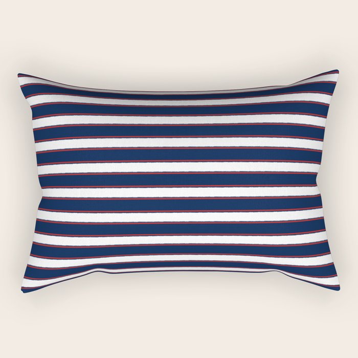 Nautical Navy Blue Red White Rough Stripes Pattern Rectangular Pillow Gallery Image 2