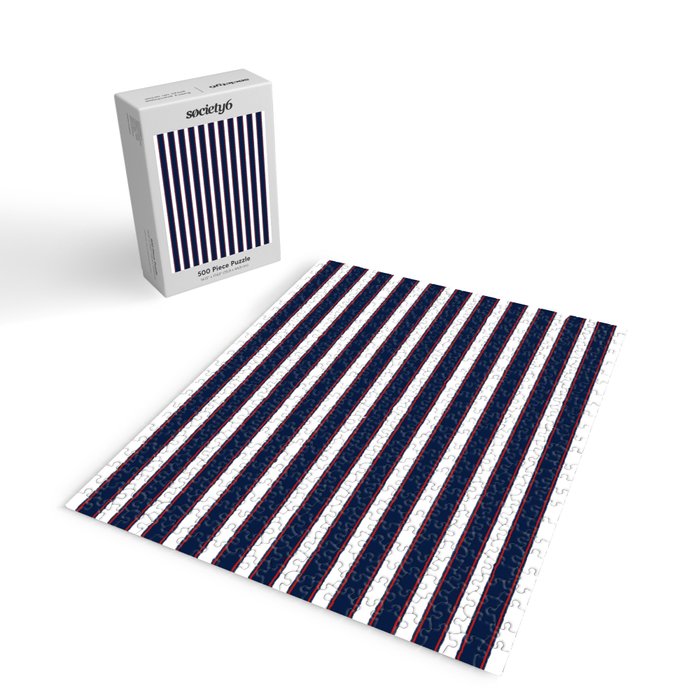 Nautical Navy Blue Red White Rough Stripes Pattern Jigsaw Puzzle Gallery Image 2