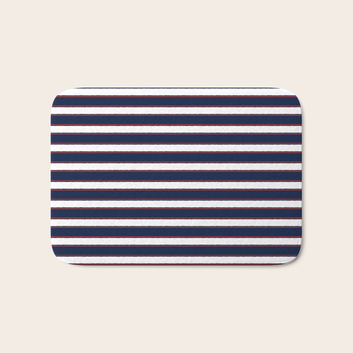 Nautical Navy Blue Red White Rough Stripes Pattern Bath Mat Gallery Image 1