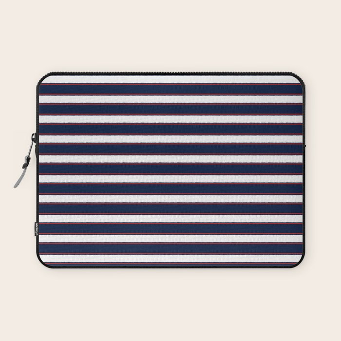 Nautical Navy Blue Red White Rough Stripes Pattern Laptop Sleeve Gallery Image 1