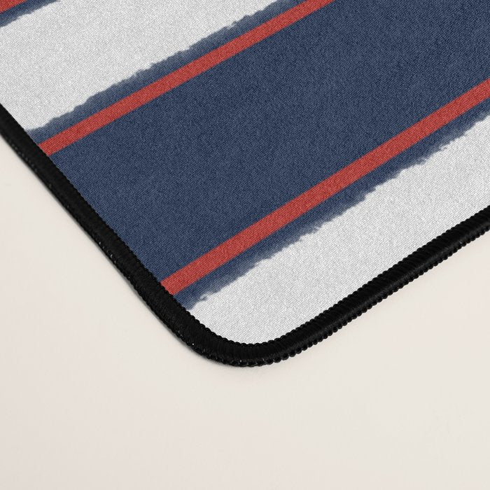 Nautical Navy Blue Red White Rough Stripes Pattern Desk Mat Gallery Image 4