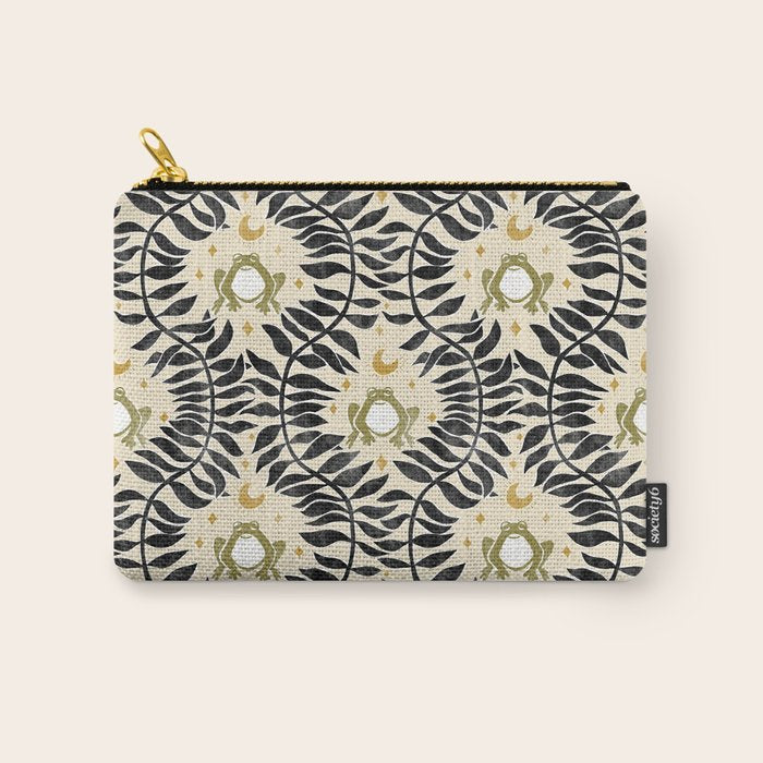 Froggie Ogee - black, moss green, and cream Carry All Pouch Gallery Image 1