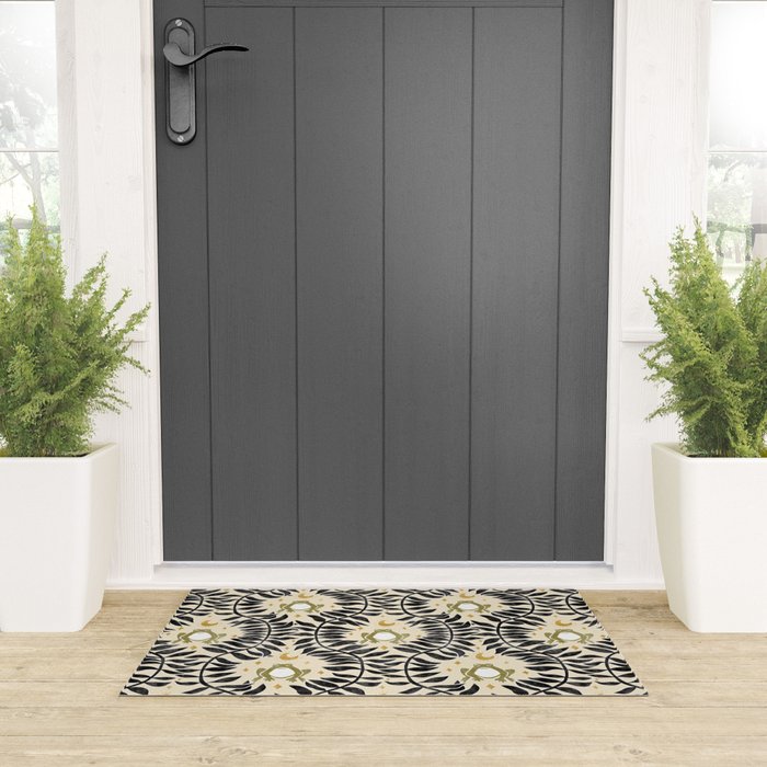 Froggie Ogee - black, moss green, and cream Welcome Mat Gallery Image 3