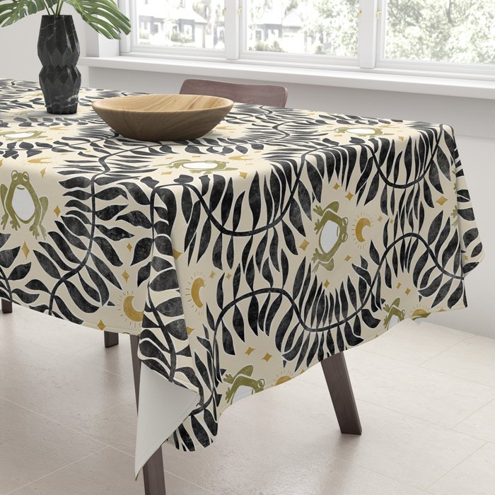 Froggie Ogee - black, moss green, and cream Tablecloth Gallery Image 3
