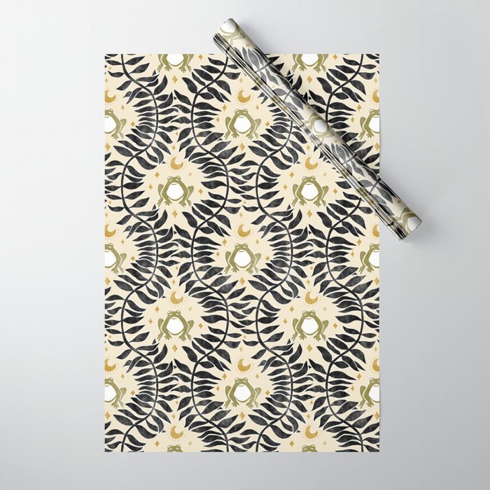 Froggie Ogee - black, moss green, and cream Wrapping Paper Gallery Image 1
