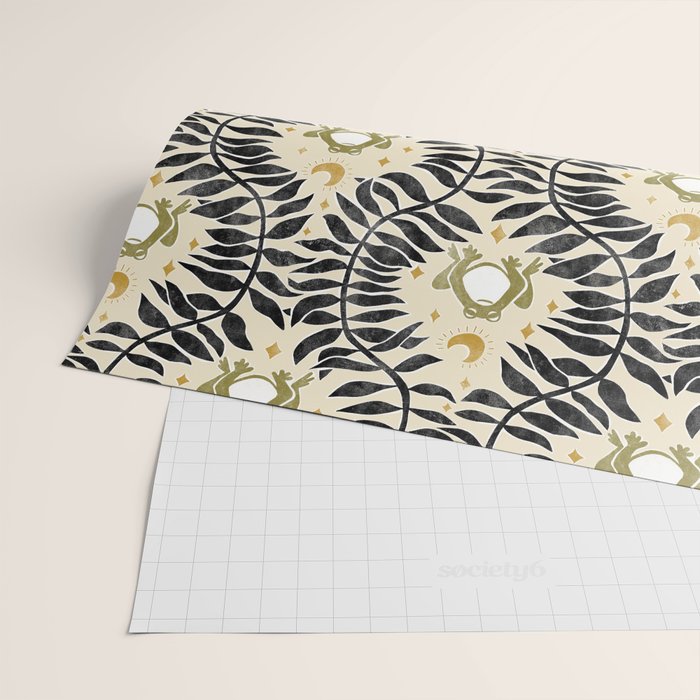 Froggie Ogee - black, moss green, and cream Wrapping Paper Gallery Image 2