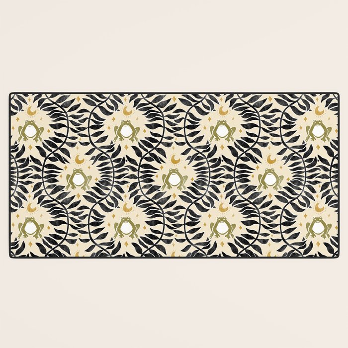 Froggie Ogee - black, moss green, and cream Desk Mat Gallery Image 3