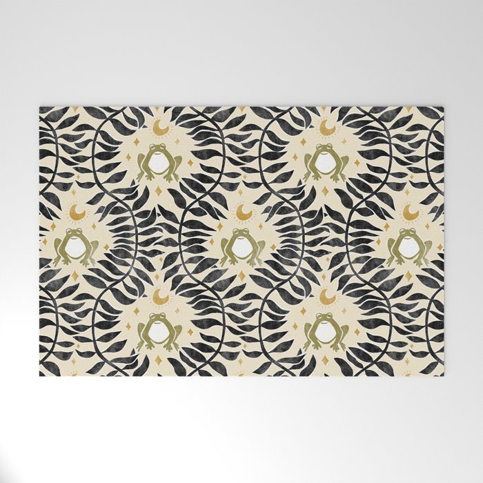 Froggie Ogee - black, moss green, and cream Welcome Mat Gallery Image 1