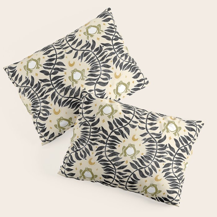 Froggie Ogee - black, moss green, and cream Pillow Sham Gallery Image 1