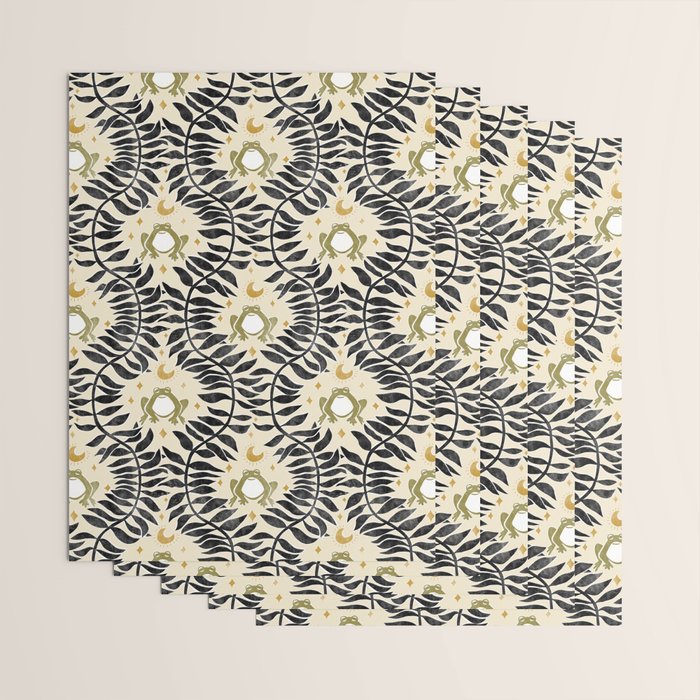 Froggie Ogee - black, moss green, and cream Wrapping Paper Gallery Image 3