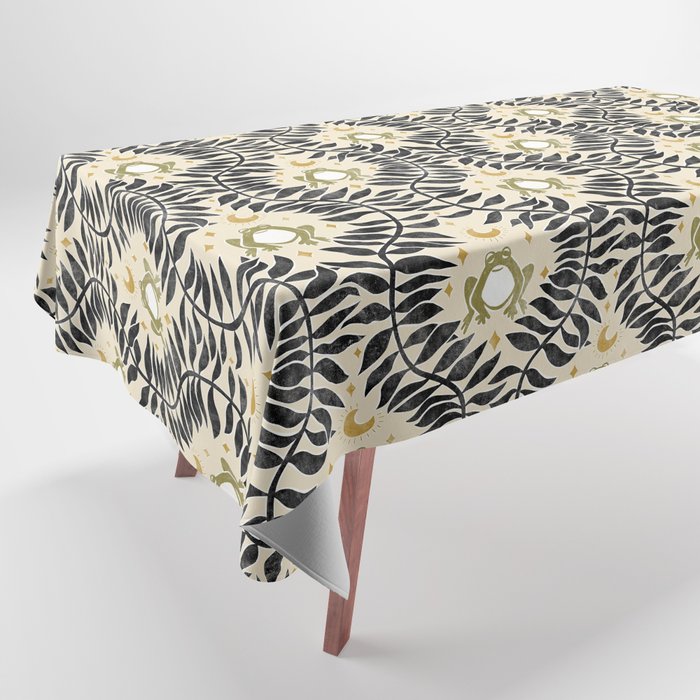 Froggie Ogee - black, moss green, and cream Tablecloth Gallery Image 1