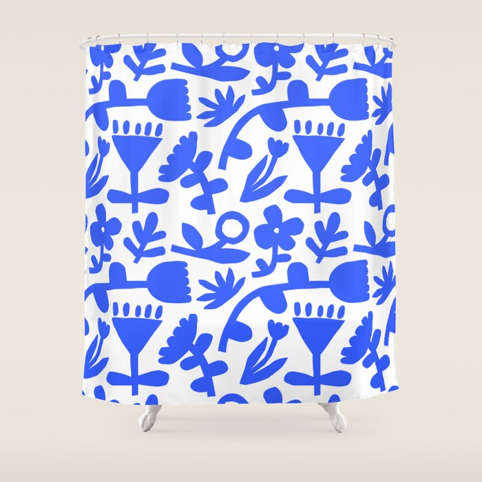 Abstract blue flower nature art pattern Shower Curtain Gallery Image 1