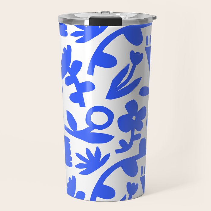 Abstract blue flower nature art pattern Travel Mug Gallery Image 1