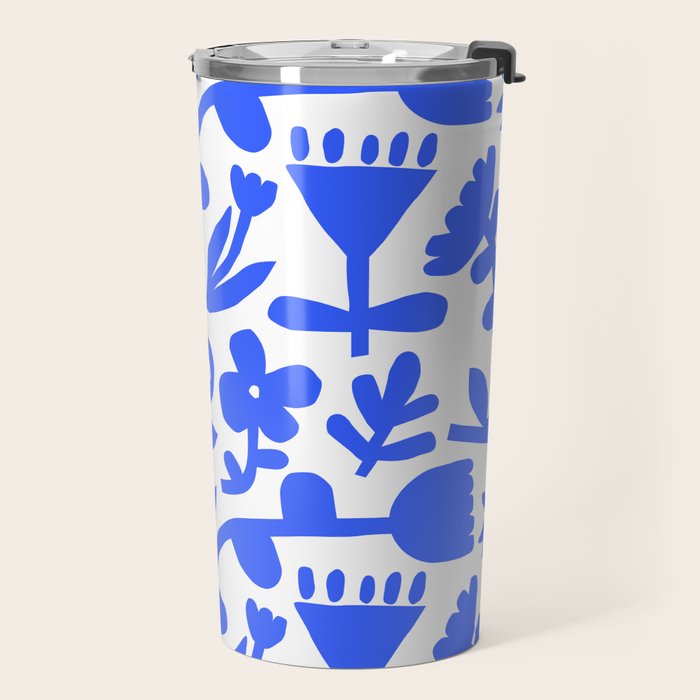 Abstract blue flower nature art pattern Travel Mug Gallery Image 2
