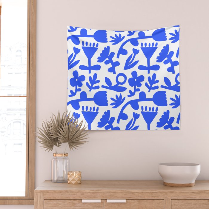 Abstract blue flower nature art pattern Wall Tapestry Gallery Image 2