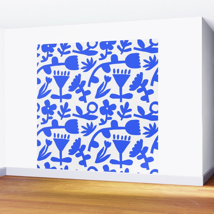 Abstract blue flower nature art pattern Wall Mural Gallery Image 2