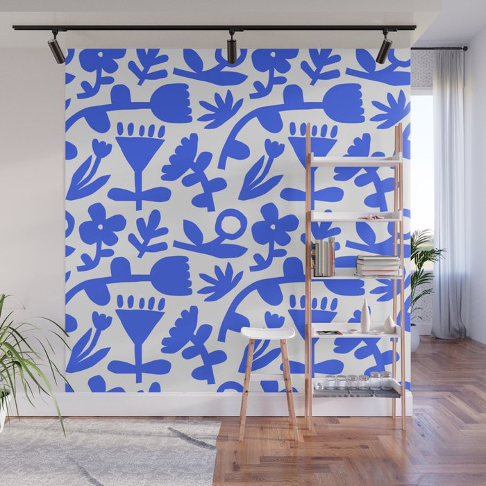 Abstract blue flower nature art pattern Wall Mural Gallery Image 1