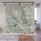 Chinoiserie Mint Green Pink Fresco Floral Garden Oriental Botanical  Wall Mural Gallery Image 1