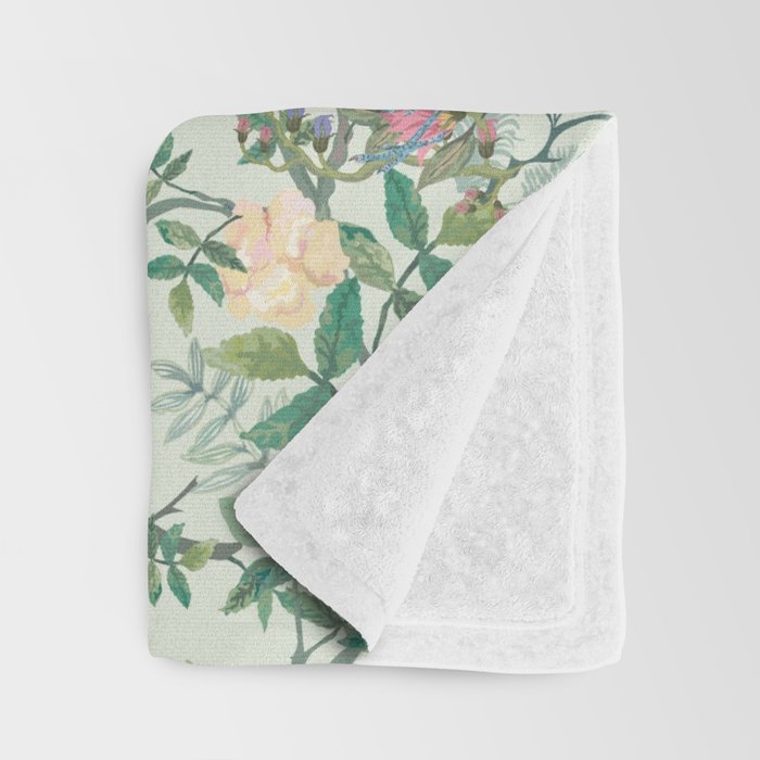 Chinoiserie Mint Green Pink Fresco Floral Garden Oriental Botanical  Throw Blanket Gallery Image 3