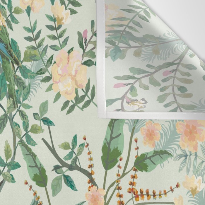 Chinoiserie Mint Green Pink Fresco Floral Garden Oriental Botanical  Wall Tapestry Gallery Image 3
