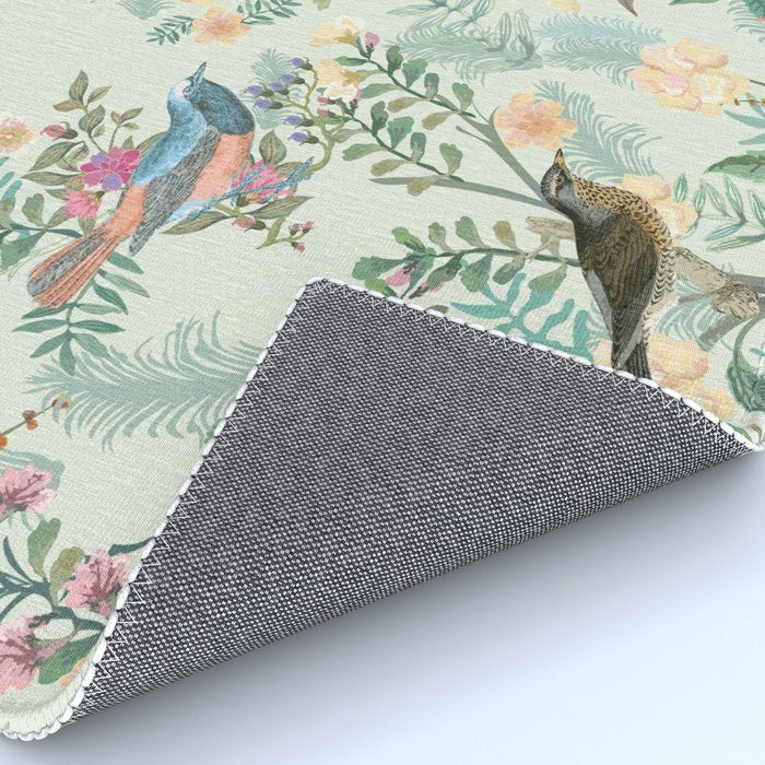 Chinoiserie Mint Green Pink Fresco Floral Garden Oriental Botanical  Rug Gallery Image 4