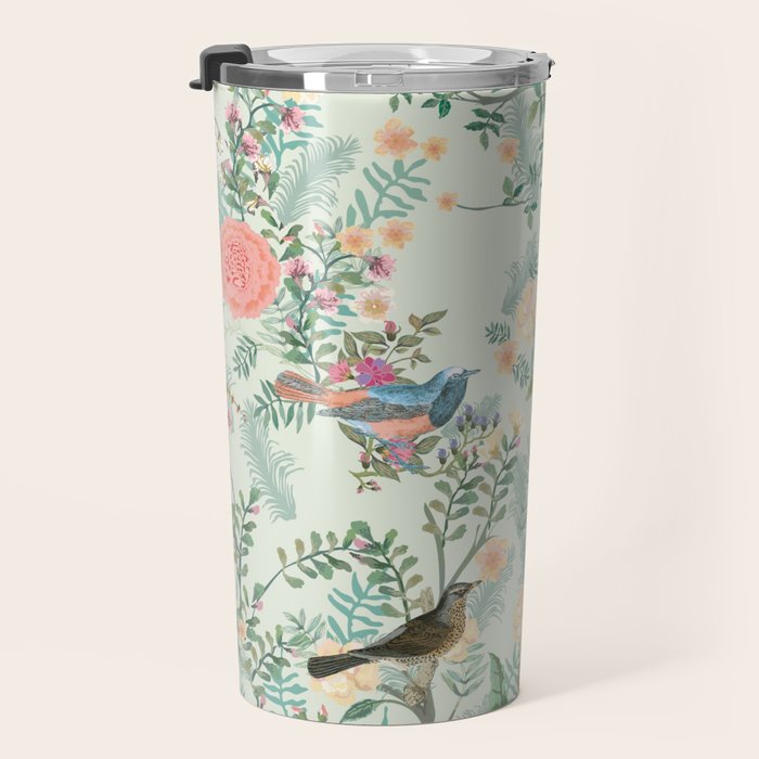 Chinoiserie Mint Green Pink Fresco Floral Garden Oriental Botanical  Travel Mug Gallery Image 3