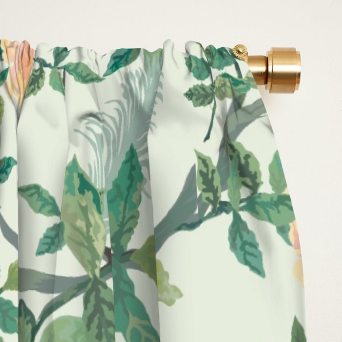 Chinoiserie Mint Green Pink Fresco Floral Garden Oriental Botanical  Window Curtain Gallery Image 2