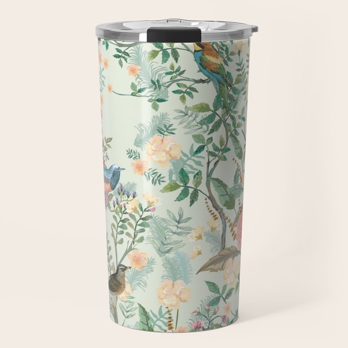 Chinoiserie Mint Green Pink Fresco Floral Garden Oriental Botanical  Travel Mug Gallery Image 1