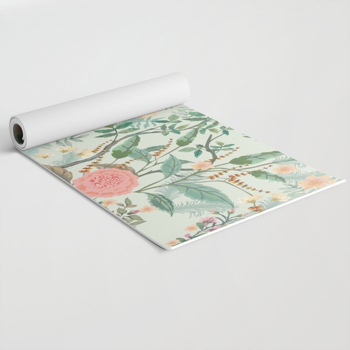 Chinoiserie Mint Green Pink Fresco Floral Garden Oriental Botanical  Yoga Mat Gallery Image 2