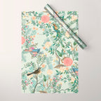 Chinoiserie Mint Green Pink Fresco Floral Garden Oriental Botanical  Wrapping Paper Gallery Image 1