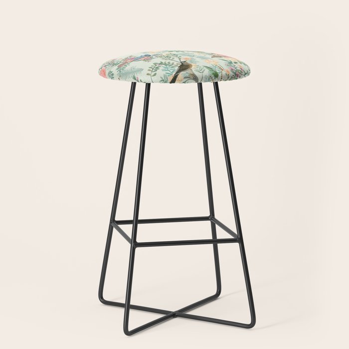 Chinoiserie Mint Green Pink Fresco Floral Garden Oriental Botanical  Stool Gallery Image 1