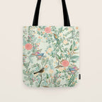 Chinoiserie Mint Green Pink Fresco Floral Garden Oriental Botanical  Tote Bag Gallery Image 1