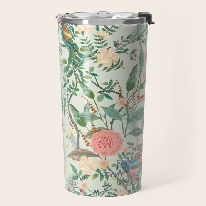 Chinoiserie Mint Green Pink Fresco Floral Garden Oriental Botanical  Travel Mug Gallery Image 2