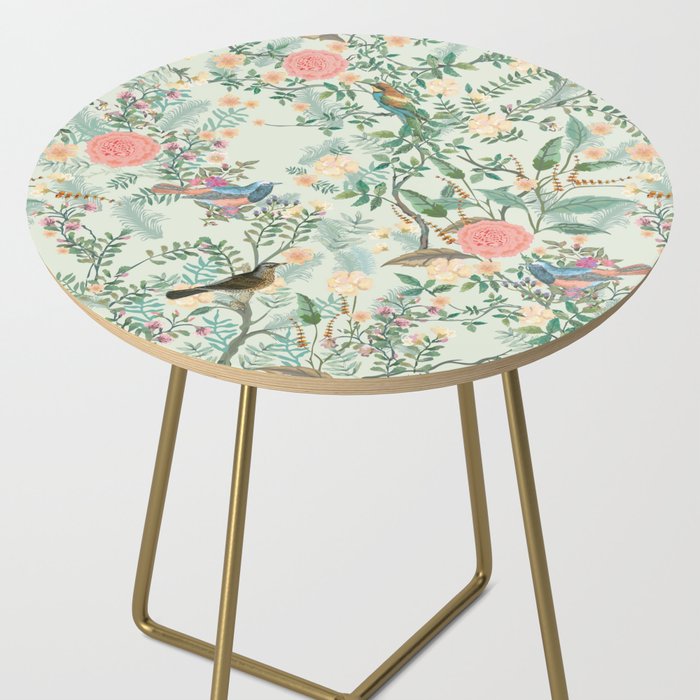 Chinoiserie Mint Green Pink Fresco Floral Garden Oriental Botanical  Side Table Gallery Image 2