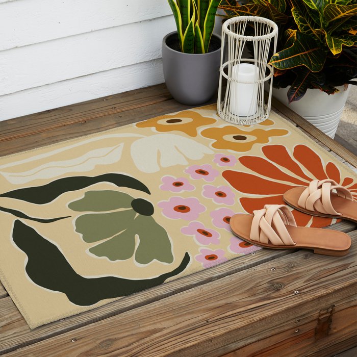 70s tropical fun flower Outdoor Rug Gallery Image 2