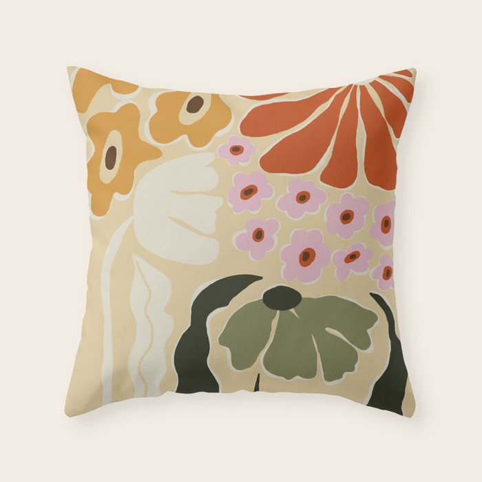 70s tropical fun flower Throw Pillow Gallery Image 1