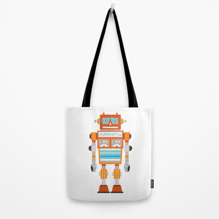 Orange Robot Retro Toy Tote Bag Gallery Image 2