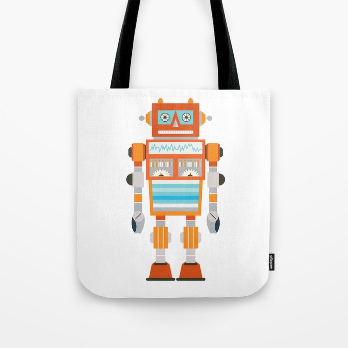 Orange Robot Retro Toy Tote Bag Gallery Image 1