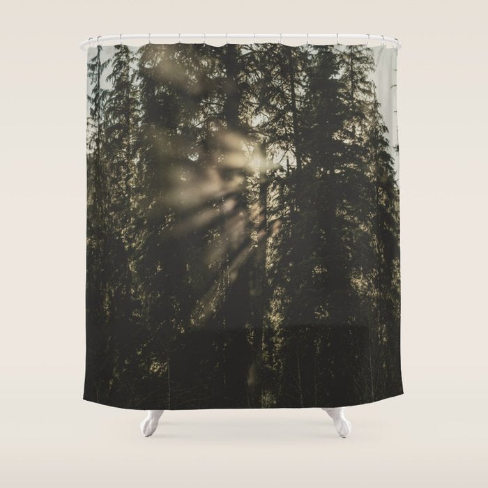 Sunset in the Woods - Nature Photography Shower Curtain Gallery Image 1