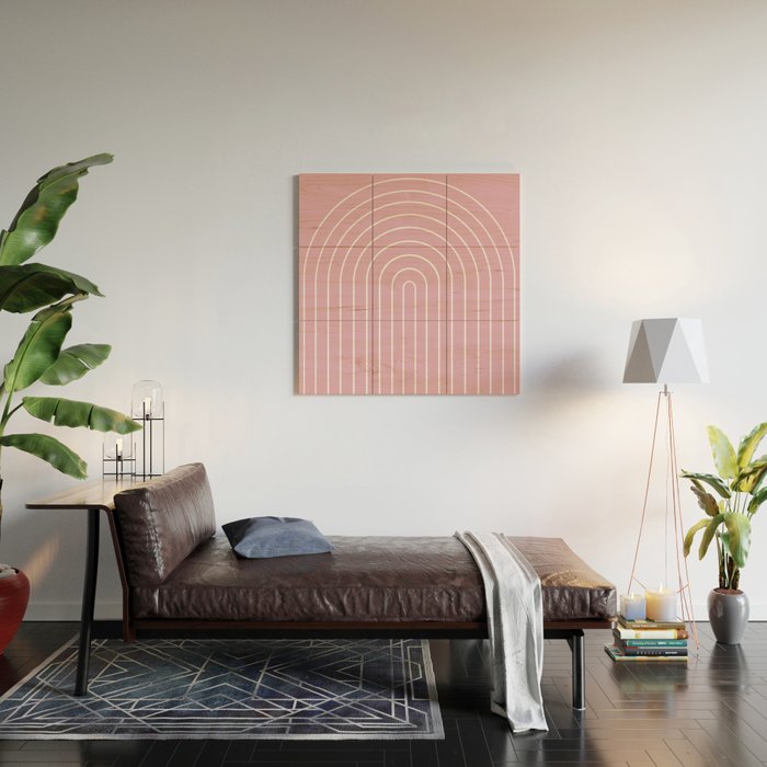 Minimal Arch XXVII Blush Pink Modern Geometric Lines Wood Wall Art Gallery Image 2